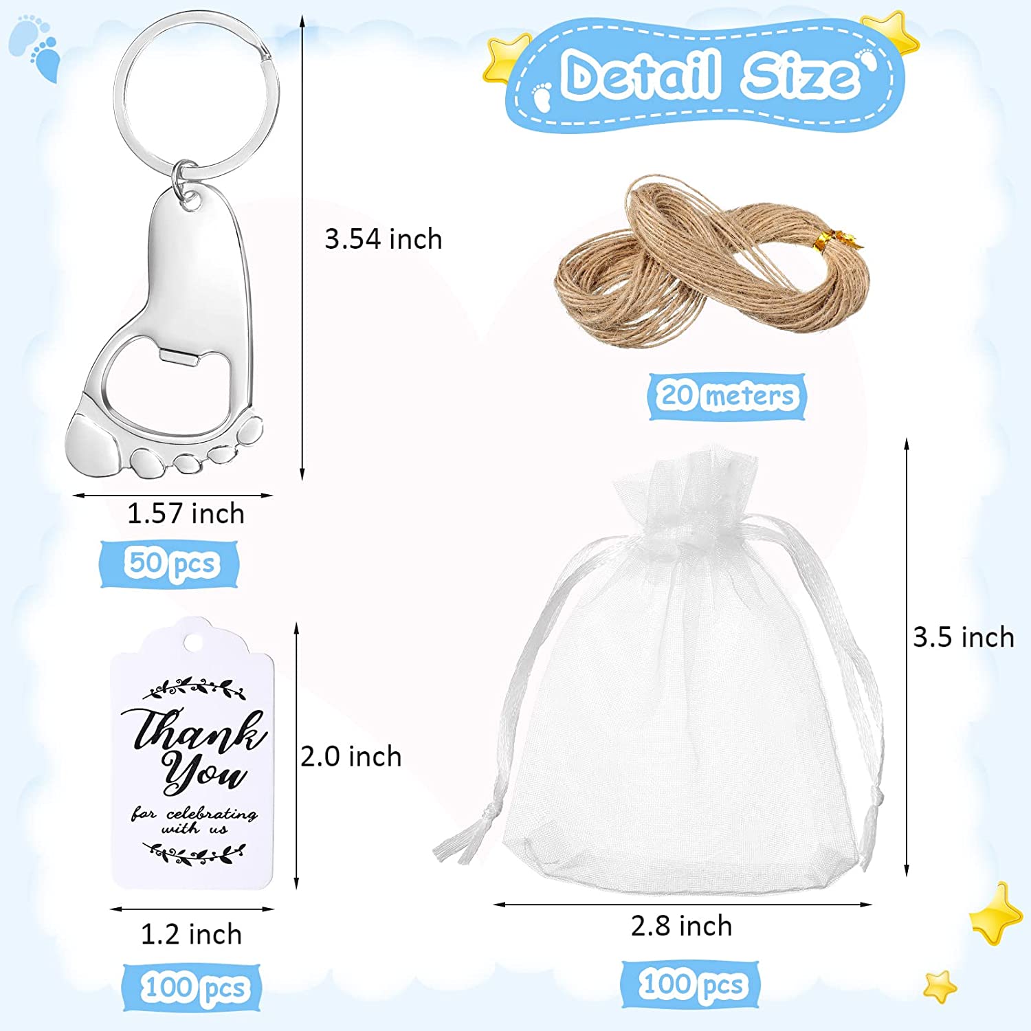50-Piece Baby Footprint Key Ch - Bottle Opener Keyring recension och pris
